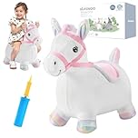 UBRAVOO Bouncy Pals Hopping Horse, Toddler Inflatable Bouncing Plush Animal Hopper Toy, Outdoor Indoor Plush Ride on Bouncer, Baby Birthday Gift for 18 Month 2 3 4 Year Old Boys Girls (Rainbow Pony-1)