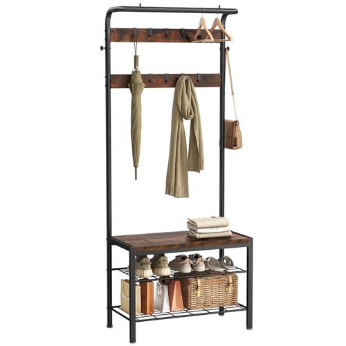 OLIXIS Hall Tree, Entryway Bench with Shoe Storage and Hooks,