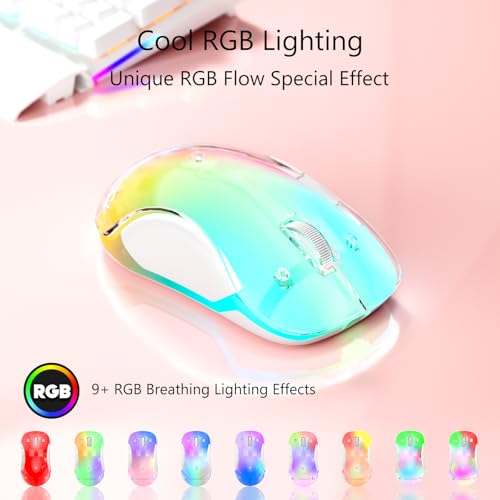 Image of memzuoix 2.4G Wireless Mouse with Customizable Cover & 9-Color LED - Rechargeable Ergonomic, 1400 DPI, 5 Buttons, USB Receiver for PC /Mac - Pink