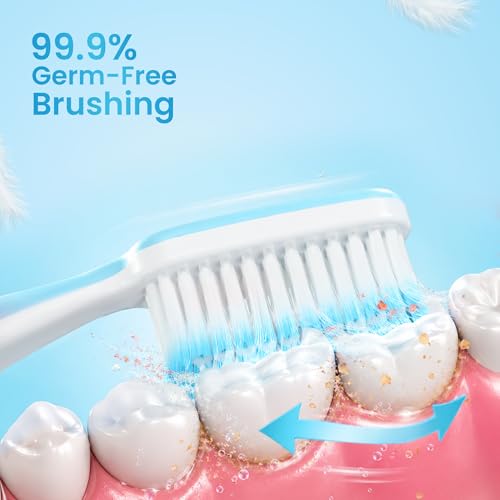 Image of Enshine Advance Clean+ Soft Toothbrush for Adults - Pack of 4 | Ultra Soft Tapered PBT Bristles | Tooth Brush Set with Non-Slip Grip | Manual Toothbrushes for Sensitive Gums & Enamel | Blue Color