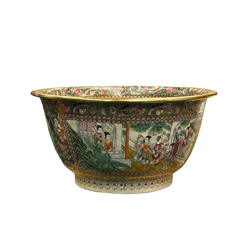 orientliving Vintage Chinese Famille Rose People House Graphic Large Porcelain