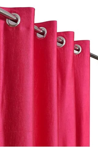 Image of Woah Modern Solid Long Crush Curtain Window CCurtain Polyester Weaved Parda Modern Parde for Living Room Bedroom Home Office Screens Eyelet Ring Pink 5Feet(Pack of 1)