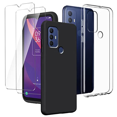 LYZXMY Funda para TCL 305 / TCL 306 / TCL 30 SE/TCL 30E (6.52") Transparente + Negro Carcasa + [2 Piezas] Vidrio Templado Película Protectora - Silicona TPU Suave Caso Case Cover