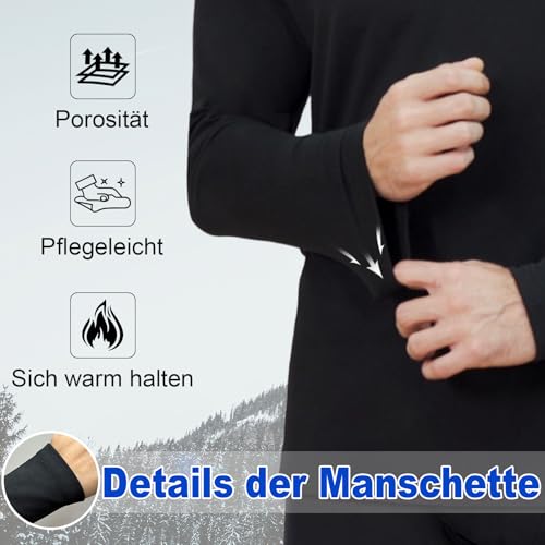 AKKQHH Thermoshirt Herren Thermo Oberteil Longsleeve Langarmshirt Thermounterwäsche Skiunterwäsche Warm Unterwäsche Männer Funktionsunterwäsche Winter(Schwarz,L)