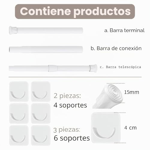 Miniatura 3 de 2 Piezas Barra Extensible Cortina Ducha No Es Necesario Taladrar Con Soporte Para Cocina Baño Armario Y Ventana 30-45cm,Negro