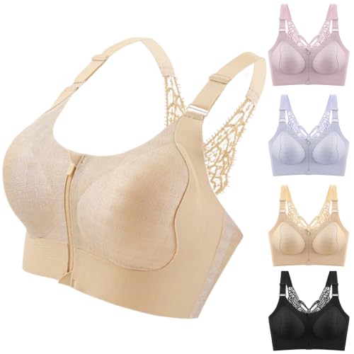 Front Closure Bras for Older Women Front Closure Bras for Women High Support Bra No Underwire Lace Bralettes Sujetadores De Mujer Capsule Wardrobe Beige