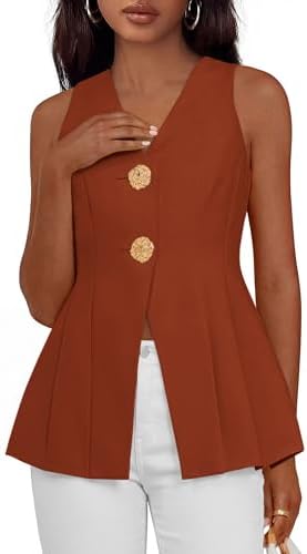 PRETTYGARDEN Womens Summer Sleeveless Blazer Vest Tops 2026 Trendy V Neck Button Down Business Casual Suit Vests Waistcoat