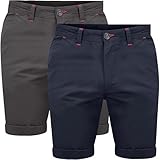 Mens 2 Pack Stretch Chino Shorts Cotton Twill Red Detailing Combat Style Accents Casual Above Knee Summer Wear, Charcoal & Navy, 36W