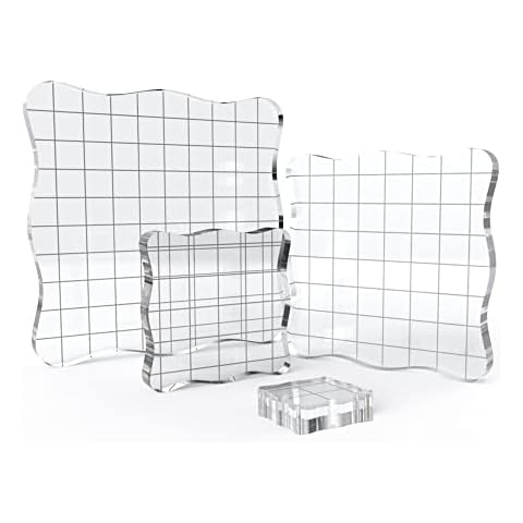 4 Pieces Acrylic Stamp Blocks with Grid and Grip, Muulaii Clear Stamping Blocks Set Essential Stamping Tools for Scrapbooking Crafts Making Cover