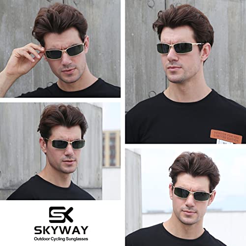 Skyway Polarized Sunglasses Men Women,Metal Frame Uv400 Protection Sun Glasses For Driving Fishing Hiking Sports(Gold Frame/Green Lens) #TOP1