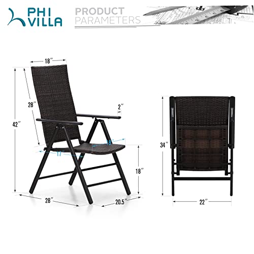 Phi Villa Patio Wicker Dining Chairs Set Of 2, Adjustable Folding Patio Chairs Outdoor Rattan Wicker Chairs For Deck, Porch, Poolside, Yard #TOP5