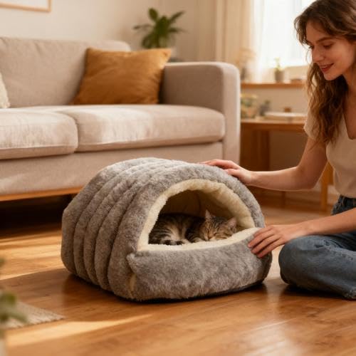 Katzenhaus Indoor, Hundehöhle Kuschelhöhle Katze, Winterhöhle Für Katzen, Gemütliche Plüsch Haustierhöhle, Katzenbett, Warme Schlafhöhle Für Haustiere Als Versteck Und Unterstand