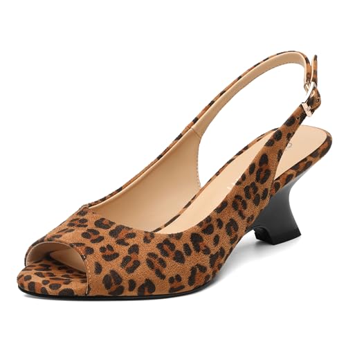 SKYSTERRY Women's Peep Toe Slingback Kitten Wedge Heel Sandals Low Heel Comfortable Sexy Dress Pumps Shoes for Wedding Party Evening 2.4 Inch