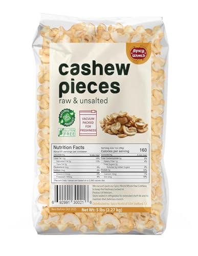 Spicy World Raw Cashew Pieces 80oz (5 LBS...