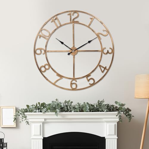 Ohweog Large Wall Clock for Living Room Decor– 48 Inch Silent Non Ticking Modern Farmhouse Wall Clock Ohweog Large Wall Clock for Living Room Decor–48 Inch Silent Non-Ticking Modern Farmhouse Wall Clock, Oversized Decorative Metal Arabic Numeral Clock, Bronze