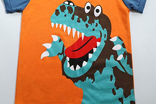 Image of Little Boys Short Set Pajamas for Boys 100% Cotton Toddle Firetruck Dinosaur Sleepwear Summer Clothes Size 2-7T
