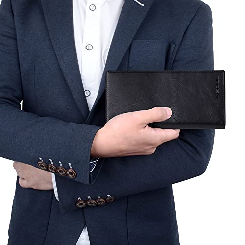 Image of VISOUL Leather Checkbook Cover Wallet for Men with RFID Blocking, Mens Long Bifold Cash Tall Wallet with 11 Credit Card Slots 1 ID Window (Black and Burgundy)