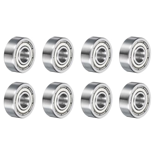 Image of sourcing map 8pcs 605ZZ Deep Groove Ball Bearings 5 x 14 x 5mm High Carbon Steel Double Shield Bearings for Electric Motor, Home Appliances, Garden Machinery, Silver Tone
