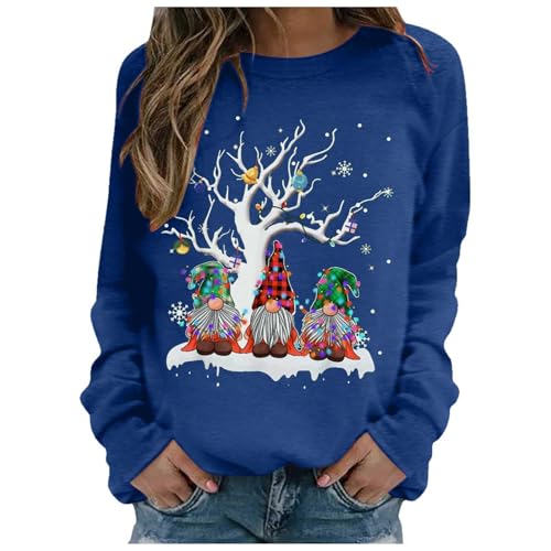 Sweat-shirt femme manches longues pull bleu XL pour un hiver chaud et décontracté