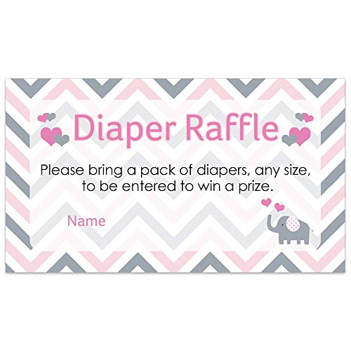 Pink Elephant Baby Shower Diaper Raffle Tickets - Invitation Inserts - 25 Cards