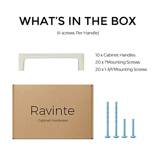 Image of Ravinte 10 Pack Solid 3-3 /4 Inch Kitchen Square Cabinet Handles Brushed Nickel Pulls Drawer Pulls Cabinet Hardware Kitchen Handles