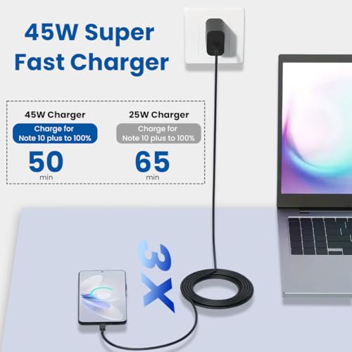 Image of MAK 45W Type-C PD Adapter Charger Fast Charging with Type C Cable Compatible for Samsung Galaxy S25 Ultra /S25+, S24+ /Ultra, S23 Ultr, Tab S10+ & S9 Series, Black (S10 Ultra)