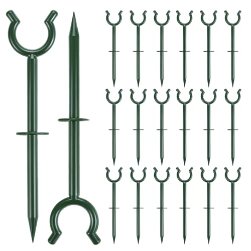 QWORK 3/4 Garden Hose Holder Brackets - 20 Pcs Plastic Outdoor Hose Guide Stakes Support Spike Tool