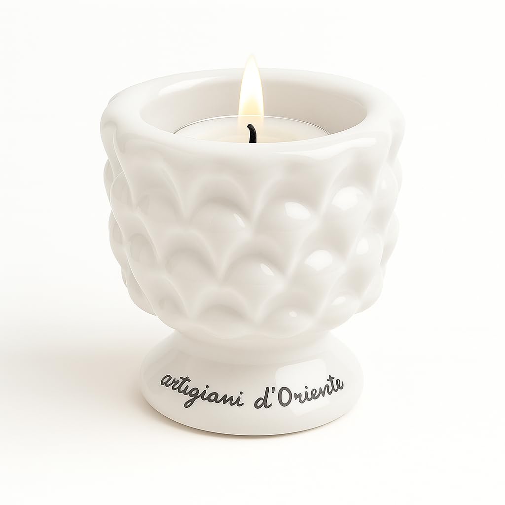 Porta Tealight Pigna in Ceramica Bianca – Set 6 Pezzi – Design Elegante per Candele Tealight – Decorazione per Casa, Tavolo o Eventi – Idea Regalo