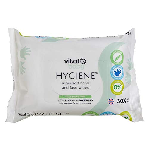 Vital Baby Hygiene - Toallitas para manos y cara, sin fragancia, paquete de 30