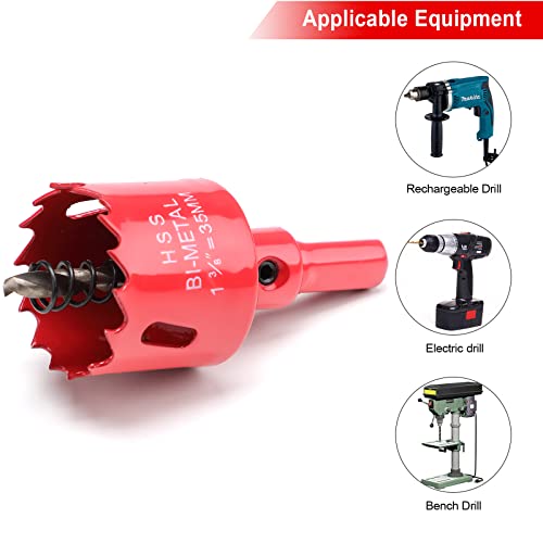35mm Hole Saws Cutter, HSS Bi-Metal Drill Bit for Wood Plastic, UPVC, Fiberglass and Plasterboard, Red - Image 4