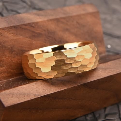 Tungsten Carbide Rings for Men Women 8mm/6mm Gold and Black Hammered Men's Engagement Wedding Bands Matte Brushed High Polish3