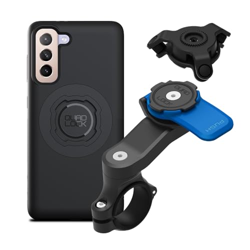 Image of Quad Lock Motorcycle Handlebar Mount Kit with Vibration Dampener and MAG Phone Case for Galaxy S21