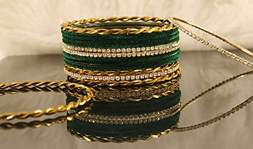 Image of NMII Gold Plated Metal Velvet Bangles Set For Women & Girls with Zircon Gemstone Studded | Traditional Women's Bangles | Designer Gold Bangles | Fashion Jewellery- Set of 28
