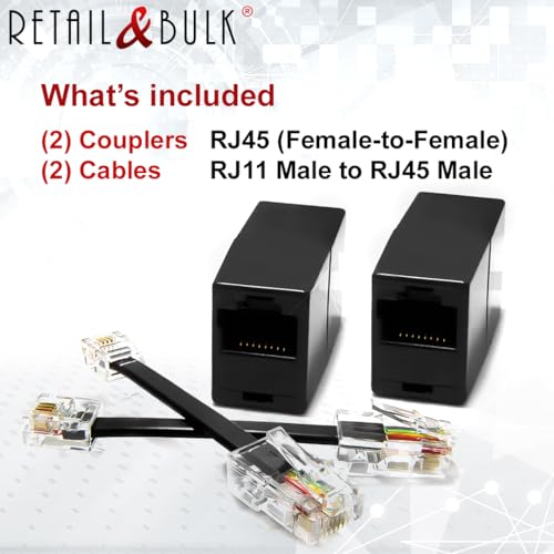 Image of (2 Pack) Ethernet to Phone Line RJ45 Female to RJ11 Male Adapter for Landline Telephone, Fax, DSL Modems