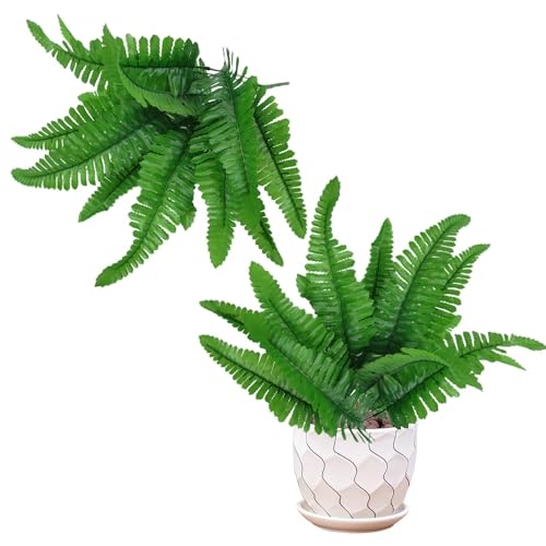 Chaies Plantas de helecho artificial, 2 unidades de helecho verde resistente a los rayos UV, plantas realistas | Verdedura detallada de jardín para el verano al aire libre para salón, garaje, estudio
