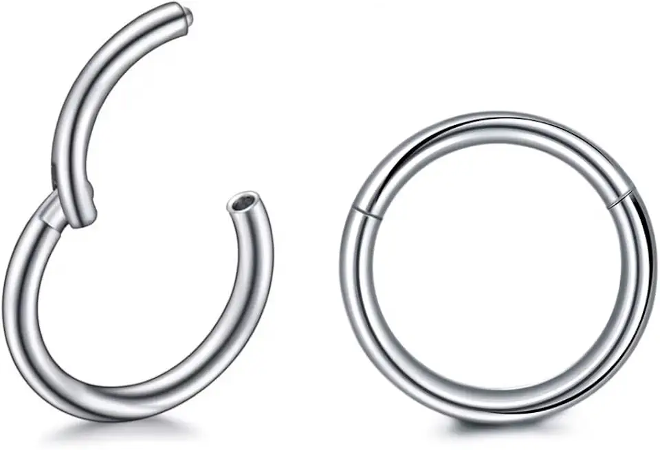Kit 2 Piercings Argola Clicker Titânio G23 Prateado 8mm e 10mm Céu e Nós