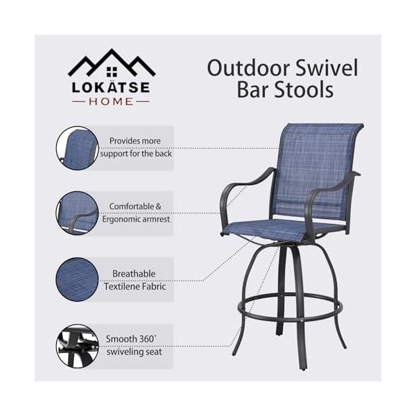 Lokatse home outdoor swivel bistro stool set of 4 for balcony poolside backyard garden blue  urban country home decor