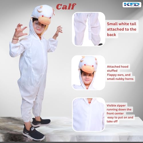 Image of Kaku Fancy Dresses Fleece Calf Farm Animal Costume For Kids - White, 3-4 Years | Animal Fancy Dress For Boys & Girls