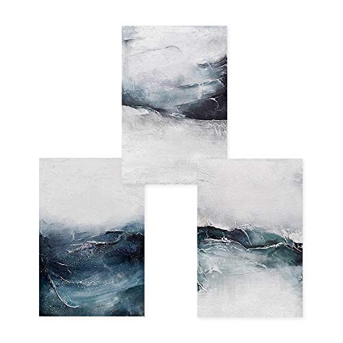 Peinture sur toile moderne abstrait bleu lot de 3 affiches marine 40x60 cm sans cadre pour salon