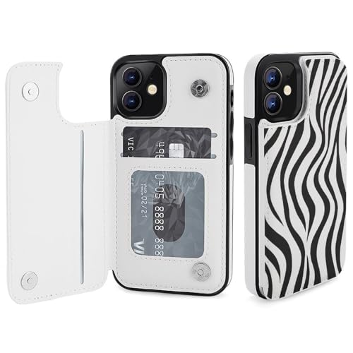 HKMNLEW Zebra Print Flip Phone Wallet Case iPhone 12�p�APU���U�[���C�ϏՌ��g�ѓd�b�P�[�X�J�o�[ �J�[�h�z���_�[�t��