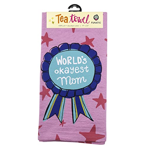Funatic World’s Okayest Mom Tea Towel | Fun Mama Gift Idea With Saying | Best Novelty Mother Kitchen Accessory | Cool Home Mommy Item From Son Daughter | Thank You Gift Party Day Accessories For Women #TOP22