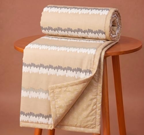 Image of VAS COLLECTIONS Cotton AC Blanket for Single Bed, 147x230 cm | Reversible Lightweight All Season Comforter | Soft Breathable Skin-Friendly Blanket for Bedroom Use (Cream White)