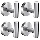 Bathroom Towel Hooks, Coat/Robe Clothes Hooks, Brushed Nickel SUS 304 Stainless Steel Wall Hook Heavy Duty for Bedroom,Kitchen,Restroom,Bathroom,Wall Mounted (Silver, 4 Pack)