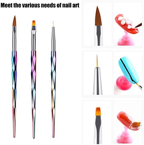 Hanyousheng Nail Art Brushes, 3 Pieces Nail Painting Pen, Builder Brush, Gel Brush, Liner Detail Brush, 3d Art Brush, Acrylic Design Nail Art Uv Gel Diy Brush Pen Nail Art Tool Set