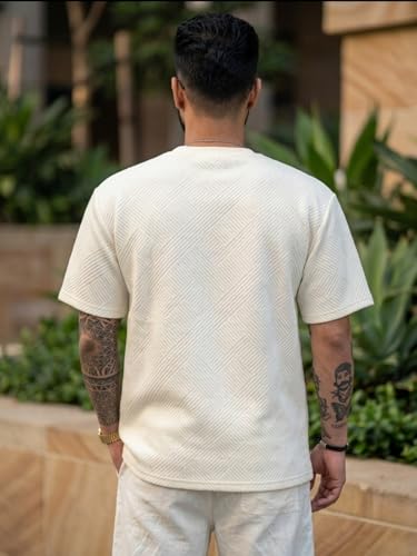 Image of GRECIILOOKS Oversized T Shirt for Men |Summer T-Shirt for Man | Men's Textured Knit Tshirts Summer Casual Round Neck Tee - Lightweight Short Sleeve Streetwear Fashion Trendy Everyday Wear