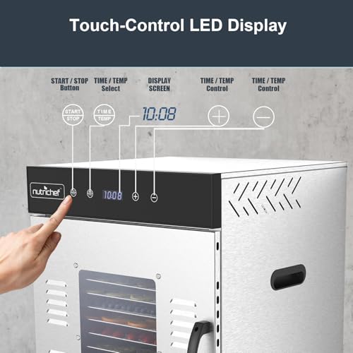 Image of NutriChef Commercial Electric Food Dehydrator Machine - 14 Shelf Extra Large Capacity - Stainless Steel Trays - 1000-Watts, Digital Timer & Temperature Control - 18.58 x 17.52 x 22.52 IN