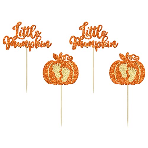 Ephlyn EPH-2022-062-2 24Pcs Little Pumpkin Cupcake Toppers Glitter Pumpkin Cupcake Picks Little Pumpkin Baby Shower Decorations Fall Harvest Theme Baby Shower Kids Birthday Party Supplies thumb #6