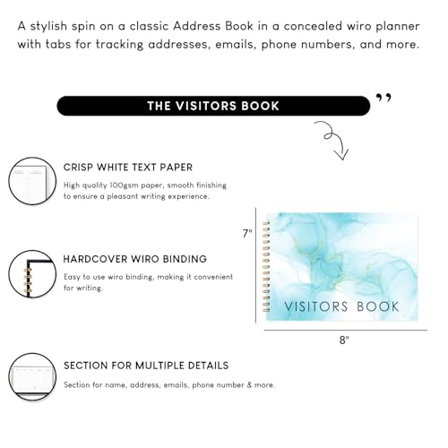 Image of Visitor Book - 8 x 12 Inches | Blue Ink Pattern Wire Bound Guest Register for Hotels, Offices, Exhibitions & Business Use | Medium Size Visitor Log Book for Reception & Front Desk