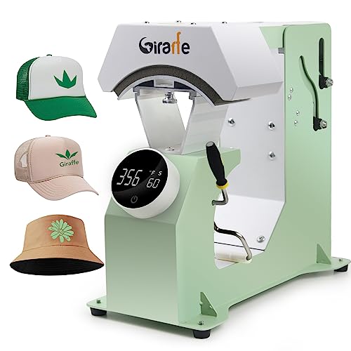 Giraffe Auto Hat Heat Press Machine, Automatic Hat Press Heat Machine for Caps T-Shirts Bags, DIY Sublimation Hat Press Cap Press Auto Open & Release & Digital Press Knob-Style Control Panel (Green)