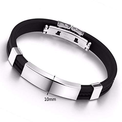 Pulseira Masculina Preta Em Silicone Couro E Aço Inoxidável
